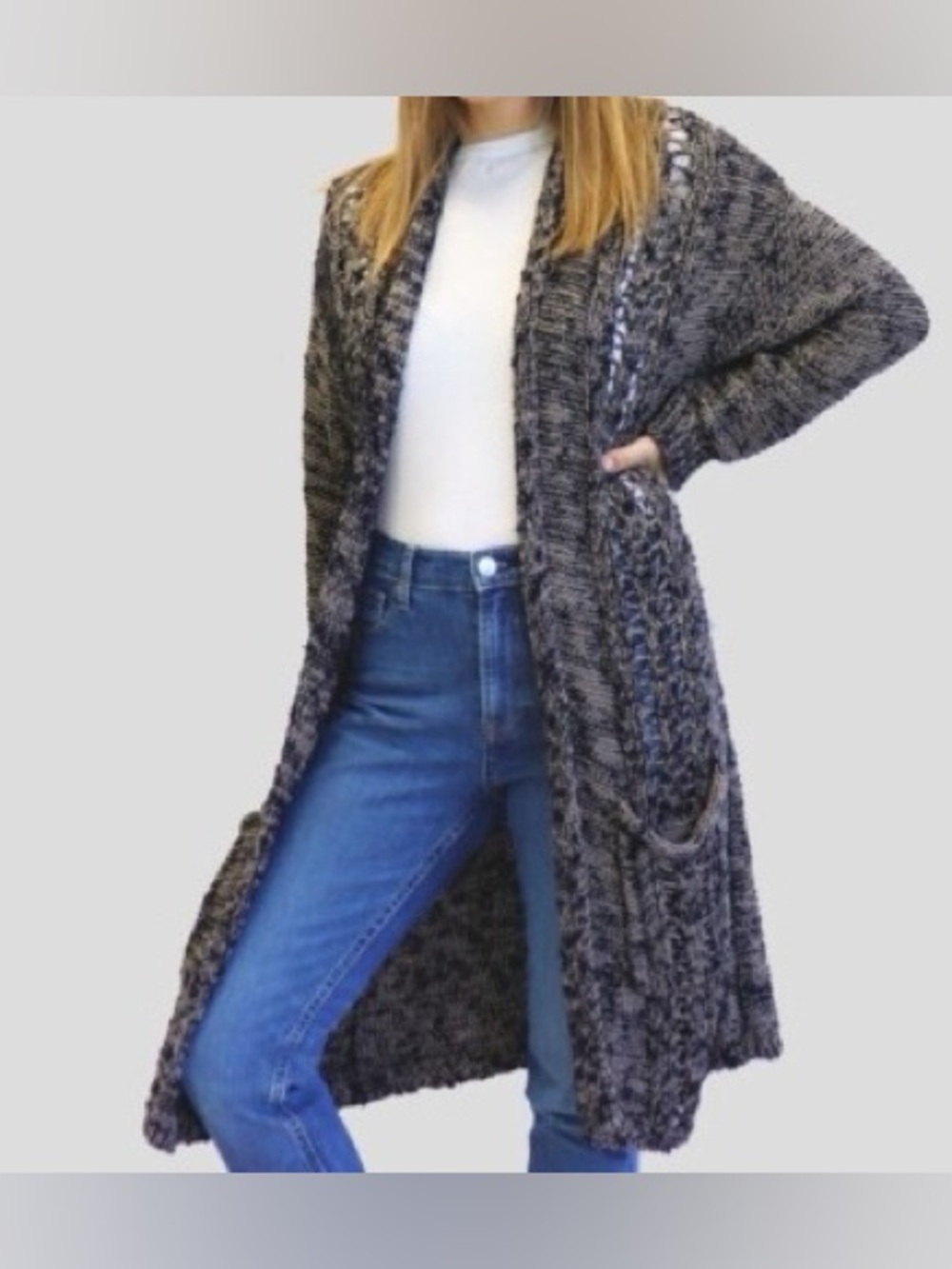 Anthropologie Akemi + Kin Metallic Pocket Front Tunic Cardigan Size XL